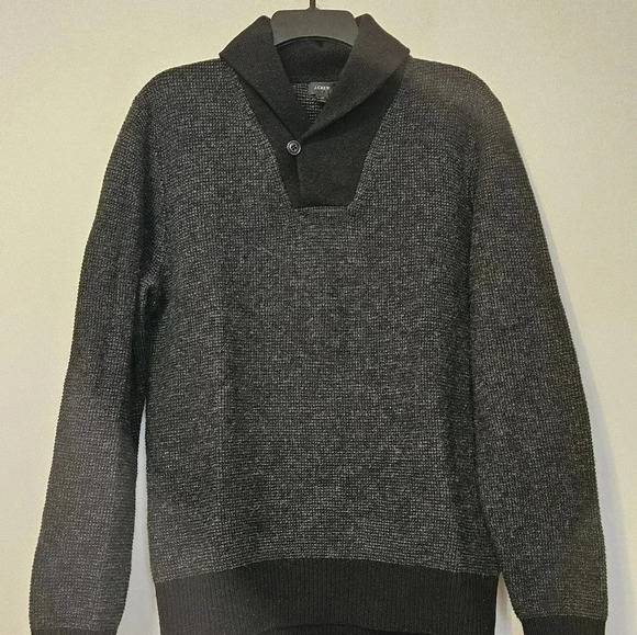 J Crew Chunky Tight Knit Sweater Long Sleeve Cowl Neck Black 100% Wool Large - Picture 2 of 7